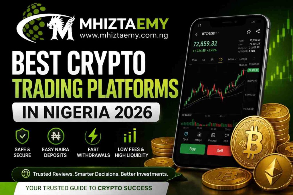Top crypto trading apps in Nigeria 2026 showing secure platform features fast withdrawals low fees and mobile trading interface