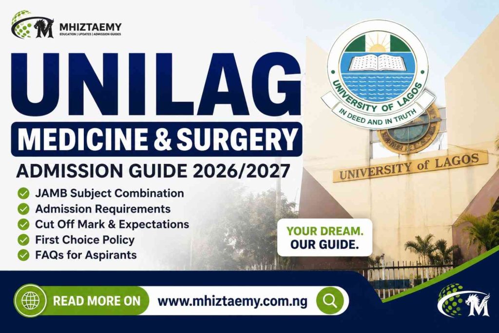 UNILAG Medicine and Surgery Admission Guide 2026/2027 featured image with University of Lagos logo, admission requirements, JAMB subject combination