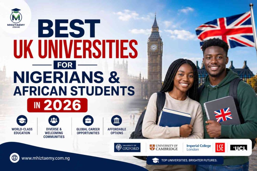 Best UK Universities for Nigerians and African Students in 2026 featuring UK student visa study guide, Big Ben, and African students.